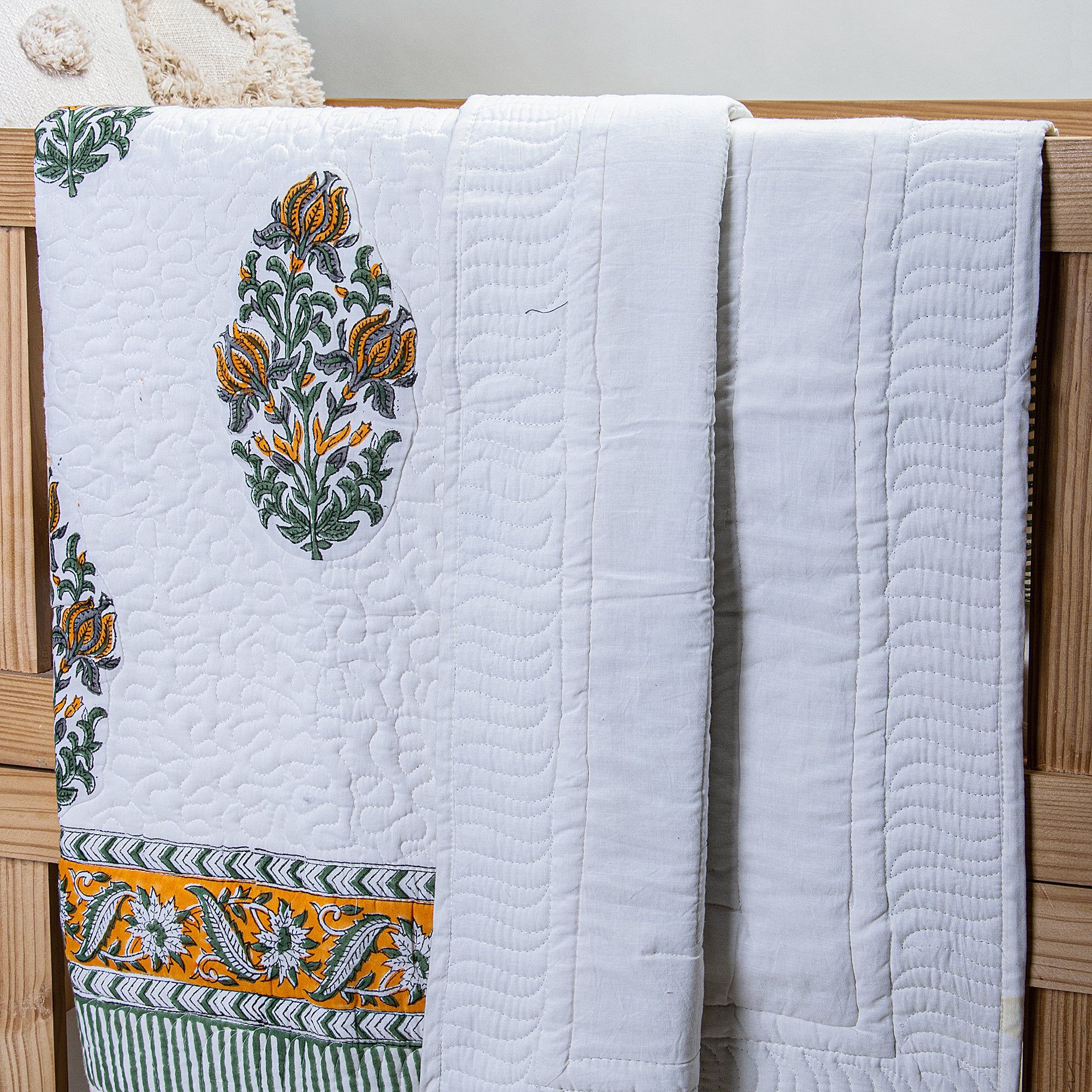 Premium Yellow Floral Hand Printed Soft Cotton Baby Blankets 121